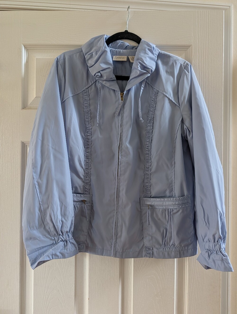Zenergy By Chico's Light Blue Hooded Zip Front Jacket